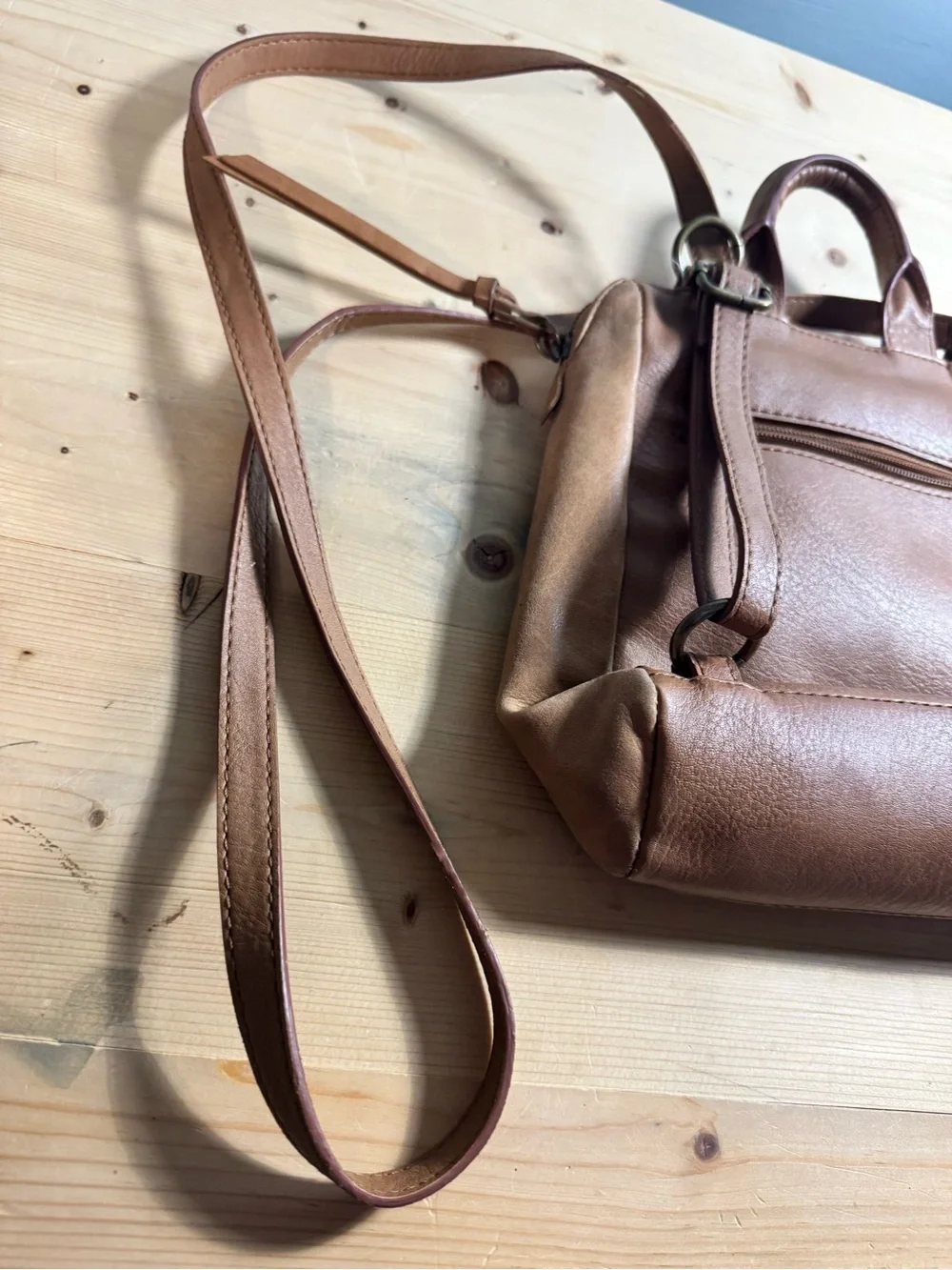 The Sak Brown Floral Embossed Zip Satchel Top Handle Detachable Strap